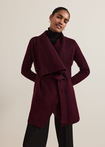 Phase Eight Lana Textured Drape Coats Burgundy USA | 8652140-ZK